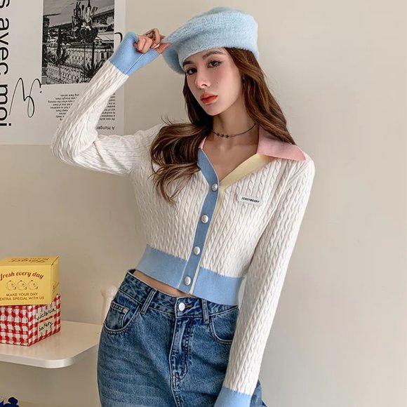 MacyMccoy Color Blocked V-Neck Knit Cardigan Size S - Picture 2 of 10